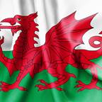 Welsh flag, red dragon on white and green background